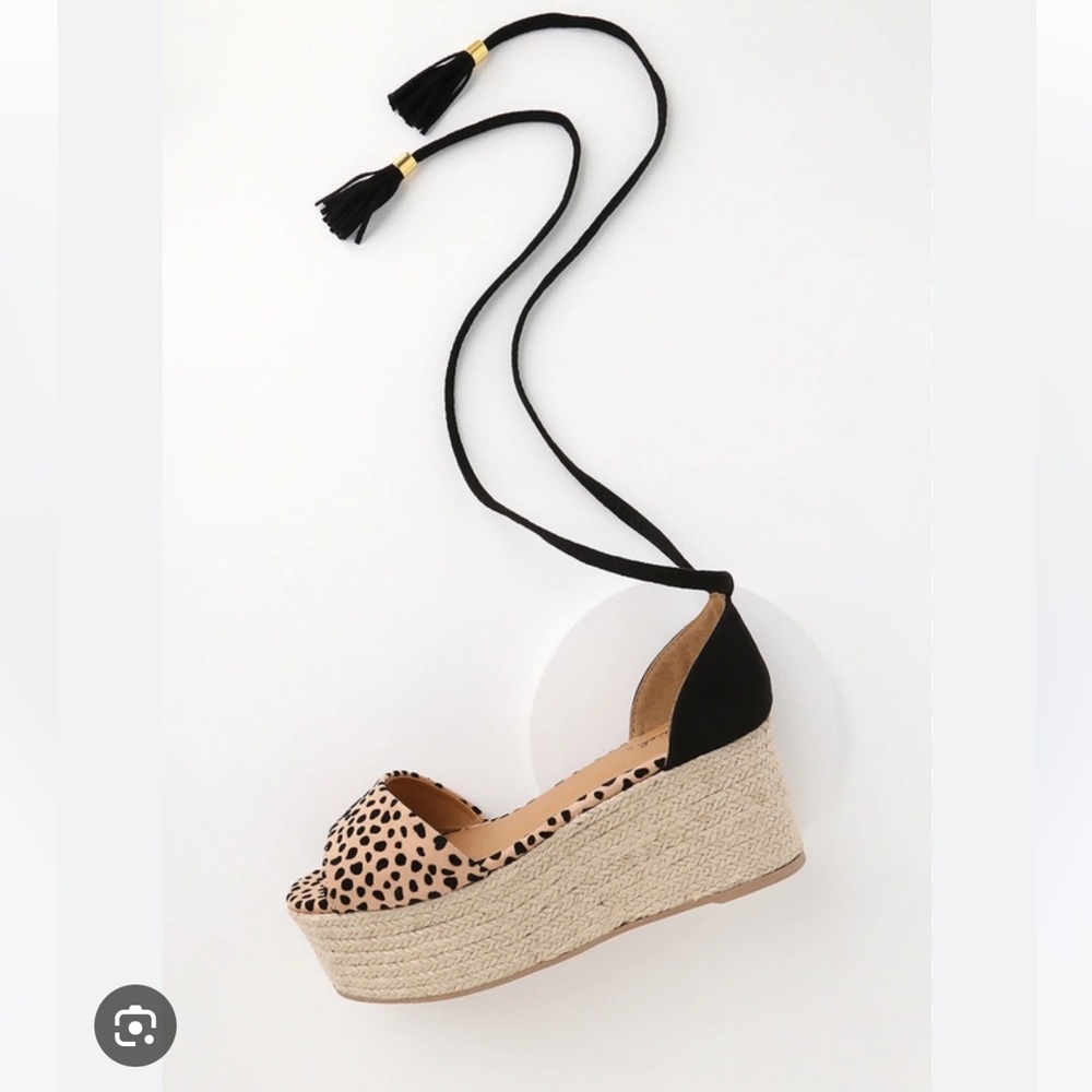 Lulu's Black and Tan Espadrille Wedges